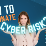 A businesswoman holding a glowing sign that reads 'How to Eliminate Cyber Risk?' promoting Datafying Tech Services for cybersecurity solutions. Includes a link to learn more at www.datafying.tech.