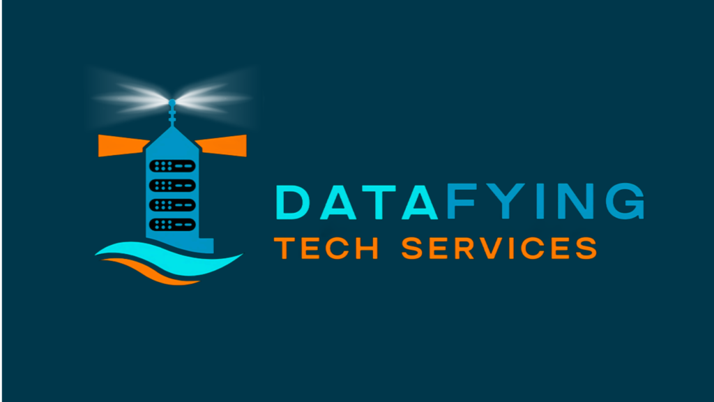 Datafying Tech Services logo featuring a lighthouse with digital elements, symbolizing cybersecurity guidance and protection.